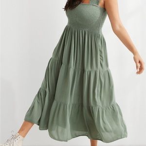 Aerie sage green smocked midi dress